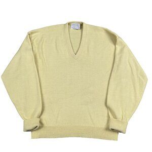 VTG Royal Jeff Sweater Mens XL Butter Yellow 100% Dupont Orlon V-Neck